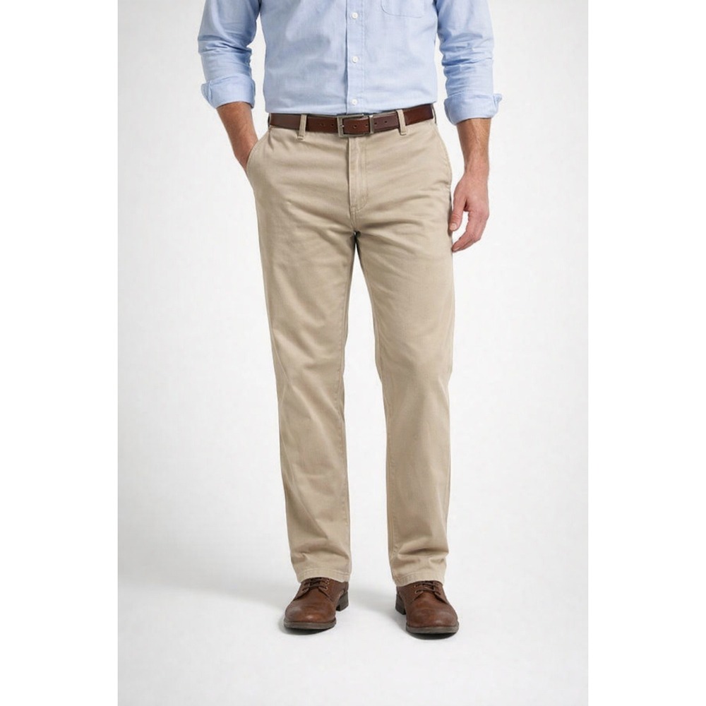 Chaps Pants Mens 34x30 Beige Stretch Flat Front Chino‎ Trousers Tan Khaki Office